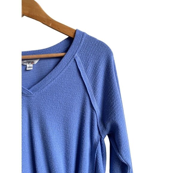 Wildfox Size Small Tie Knot Front Waffle Knit Pullover Sweatshirt Jumper Blue - Picture 5 of 7